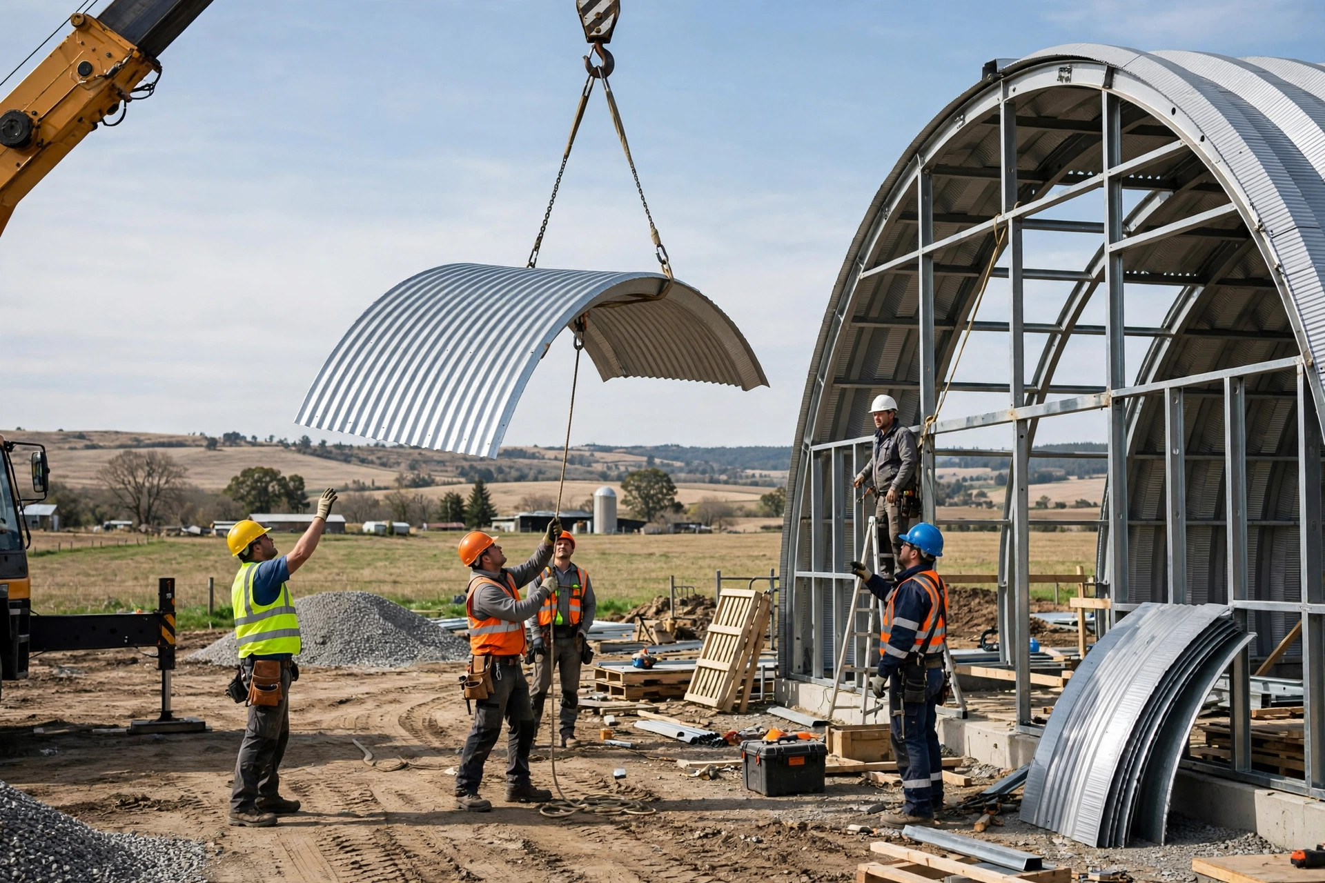 Quonset installation crew